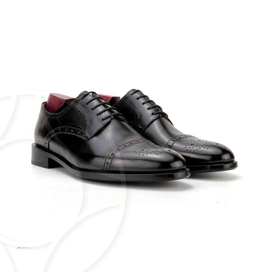 DOMINIC Premium Derby with Brogueing, Crafted in Hand Patina Leather