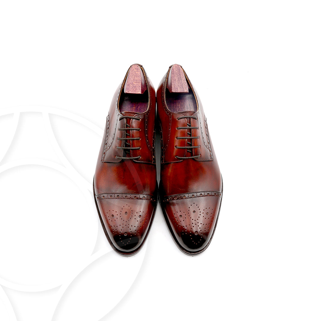 DOMINIC Premium Derby with Broguing, Crafted in Hand Patina Leather